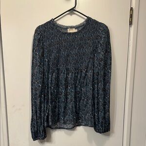 Nation LTD Blue Smocked Long Sleeve Blouse
